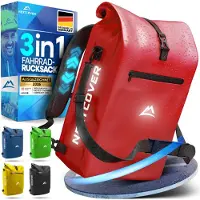 Nextcover NEW 3-in-1 bike bag for carrier [Aquashield] - Reflective luggage bag bag waterproof - backpack and shoulder bag [25 litres]- Red
