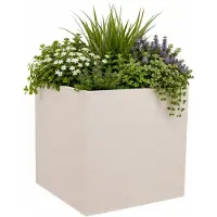 Eda Pot carré VOLCANIA Beige Calcaire - 40 cm Double paroi - avec zone de rétention d'eau Dim. 39,5 x 39,5 x 43,5 cm - Volume 31 L