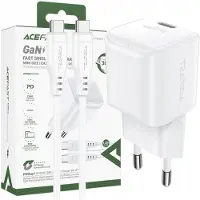 Acefast A77 Mini Pd 30W Gan Power Charger + Usb-C Cable - Blanc