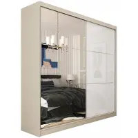 Margaret Hadas24 Armoire Vena de 200 cm avec miroir, comprenant 2 portes coulissantes. (Couleur : cachemire, Lacobel blanc)
