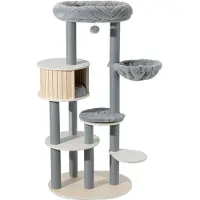 Fudajo Urban Studio, arbre à chat de 163 cm, couleur gris, comprenant une maison pour chat, un hamac, un lit pour chat et des poteaux à gratter en corde