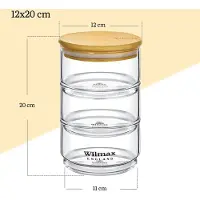 Wilmax England Wilmax bocal à provisions à 3 étages, 12 x 20 cm, verre thermique & couvercle en bambou, WL-888522/A
