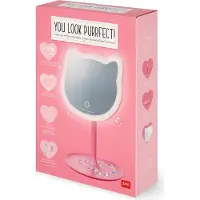 Legami - Miroir de maquillage avec lumière - You Look Purrfect ! - Miroir de maquillage en forme de chat, luminosité et inclinaison réglables, double alimentation par USB ou piles, pour le maquillage