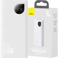 Baseus Powerbank Adaman2 avec affichage numérique 2X Usb-A / 1X Usb-C 10000Mah 30W - Blanc