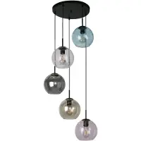 Searchlight Mardi Gras II Suspension à 5 flammes multi-drop avec verres colorés