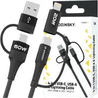Wozinsky Câble Wnbaa 4W1 2X Usb-C 1X Usb-A 1X Lightning 60W 1 M - Czarny