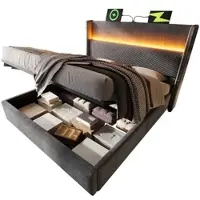 MODFU Méridienne - 2 Places Tissu Velours avec Éclairage LED Porte-Gobelets et Ports USB Noir