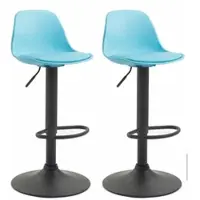 CLP Ensemble de 2 tabourets de bar Kiel, en plastique, réglables en hauteur et pivotants à 360 degrés. Couleur : bleu. Structure : noire