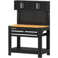 Feistos - Banc de travail Monos 2, armoire de rangement métallique pour atelier, couleur noire