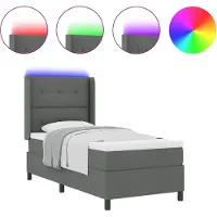 vidaXL LED Lit Boxspring avec matelas gris foncé 100 x 200 cm Tissu