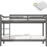 Sunny Jip Lits Superposés En Bois, Gris | Lits Superposés 2 Places - 2 Matelas Hybrides 90 X 200 Inclus | Dimensions Totales: 208 X 97 X 140Cm
