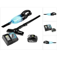 Makita DCL 180 B 18V Li-Ion Aspirateur compact sans fil Noir + 1x Batterie BL 1850 5,0 Ah + Chargeur rapide DC 18 RC