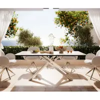DELIFE Table d’extérieur Edge 200x100 cm céramique Minas Melange blanc-beige piètement croisé rectangulaire en acier inoxydable