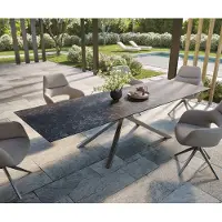 DELIFE Table d’extérieur Edge 300x100 cm céramique Laminam Nero Greco anthracite piètement croisé rectangulaire en acier inoxydable