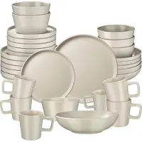 TecTake Ensemble de vaisselle Una - 30 pièces - Faïence - 6 personnes - Vaisselle élégante et durable - Ensemble d'assiettes avec grandes et petites assiettes, bols, coupes - Taupe