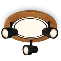Briloner Plafonnier LED, noir-couleur bois, 3xGU10+LED