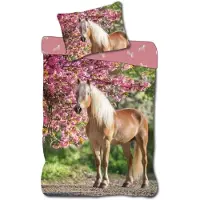 BrandMac Linge de lit double face 140x200 cm - Cheval et fleur de pommier