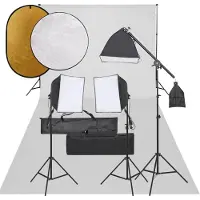 vidaXL Kit de studio photo avec éclairage toile de fond et réflecteur