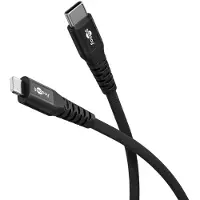 Goobay 74515 Lightning vers USB-C Câble textile supersoft avec connecteurs métalliques, 1 m, 1 m, noir - Câble de charge et de synchronisation élégant et extra-résistant, MFi, pour A