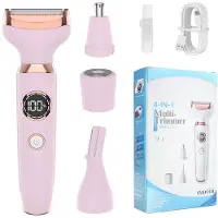 INF Ensemble de rasoir électrique 4-en-1 pour femmes - Épilation indolore visage, corps, nez et sourcils Rose