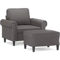vidaXL Fauteuil avec tabouret Gris 60 cm Similicuir