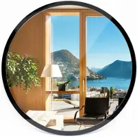 Tulup Rond Miroir Moderne Circulaire Classique Cadre Noir En Verre Mural fi 50 cm Décoratif Miroir de maquillage de maquilleur de rasage pour Salle de bain Salon Chambre à coucher