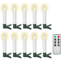 Goobay 77753 10 bougies de Noël à LED sans fil, blanc-vert - avec pinces, fonction minuterie et télécommande, dimmable, blanc chaud (2600 K)
