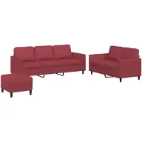 vidaXL Ensemble de canapés 3 pièces avec coussins vin rouge similicuir