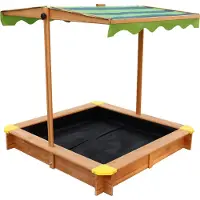 Axi Bac à sable en bois Lily avec toit réglable, couleur marron/vert - Avec bancs, bâche de sol et housse de protection - Bois certifié FSC - 118 x 118 cm