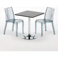 GRAND SOLEIL Noir Table carrée et 2 chaises Transparent coloré Dune Platinum - Transparent Noir Anthracite