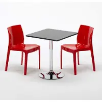 GRAND SOLEIL Noir Table carrée et 2 chaises Ensemble de mâts intérieurs en polypropylène coloré Ice Mojito - Rouge