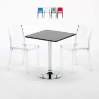 GRAND SOLEIL Noir Table carrée et 2 chaises Ensemble de mâts intérieurs en polypropylène coloré B-Side Phantom - Transparent