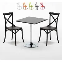 AHD Amazing Home Design Noir Table carrée et 2 chaises Ensemble de mâts intérieurs en polypropylène coloré Vintage Mojito - Noir