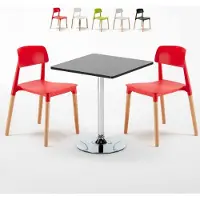 AHD Amazing Home Design Noir Table carrée et 2 chaises Ensemble de mâts intérieurs en polypropylène coloré Barcellona Mojito - Rouge