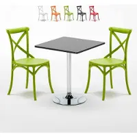 AHD Amazing Home Design Noir Table carrée et 2 chaises Ensemble de mâts intérieurs colorés en polypropylène Vintage Mojito - Vert