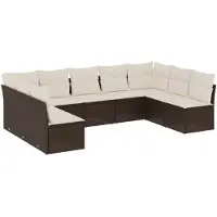 vidaXL Ensemble de salon de jardin 9 pièces avec coussins Marron Poly Rattan