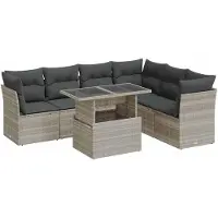 vidaXL Salon de jardin avec coussins 7 pcs gris clair résine tressée