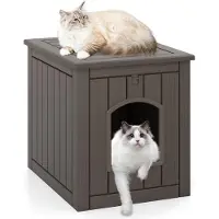 Costway Cat House, Armoire à litière avec porte rabattable & fond surélevé, Armoire à litière pour chat, Maison pour animaux en PP pour l'intérieur et l'extérieur (Marron clair)