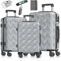 Kesser Ensemble de valises 3 pièces | Ensemble de valises + bagage à main | Valises à coque rigide en ABS avec roulettes, serrure à combinaison, pèse-bagages et portefeuille de voyage, roulettes 360°