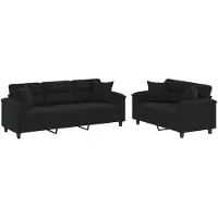vidaXL Ensemble de canapés 2 pièces avec coussins Noir Tissu microfibre