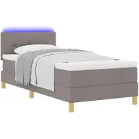 vidaXL Lit boxspring LED avec bandes lumineuses LED, taupe, 90 x 190 cm, tissu