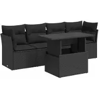 vidaXL Ensemble de salon de jardin 5 pièces avec coussins noir poly rotin