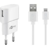 Goobay 45297 Kit de charge micro USB 1 A, blanc, 1 m - Adaptateur secteur avec câble micro USB 1m (blanc)