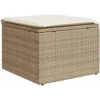 vidaXL Tabouret de jardin avec coussin beige 55x55x37cm résine tressée