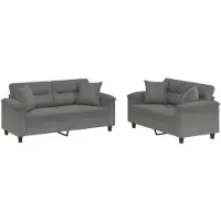 vidaXL Ensemble de canapés 2 pièces avec coussins Gris foncé Tissu microfibre