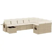 vidaXL Ensemble de salon de jardin 10 pièces avec coussins Beige Poly Rattan