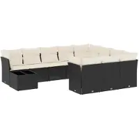 vidaXL Ensemble de salon de jardin 11 pièces avec coussins noir poly rotin