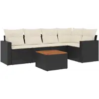vidaXL Ensemble de salon de jardin 6 pièces avec coussins noir poly rotin