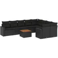 vidaXL Ensemble de 10 canapés de jardin avec coussins noir poly rotin