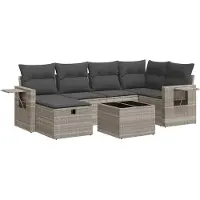 vidaXL Ensemble de salon de jardin 7 pièces avec coussins gris clair Poly rotin